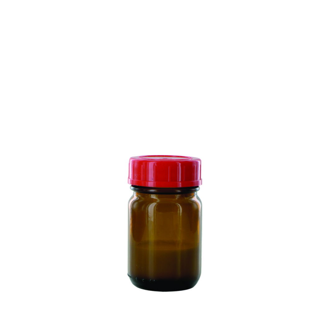 Weithalsflaschen, Glas, braun, Verschluss PTFE-kaschiert