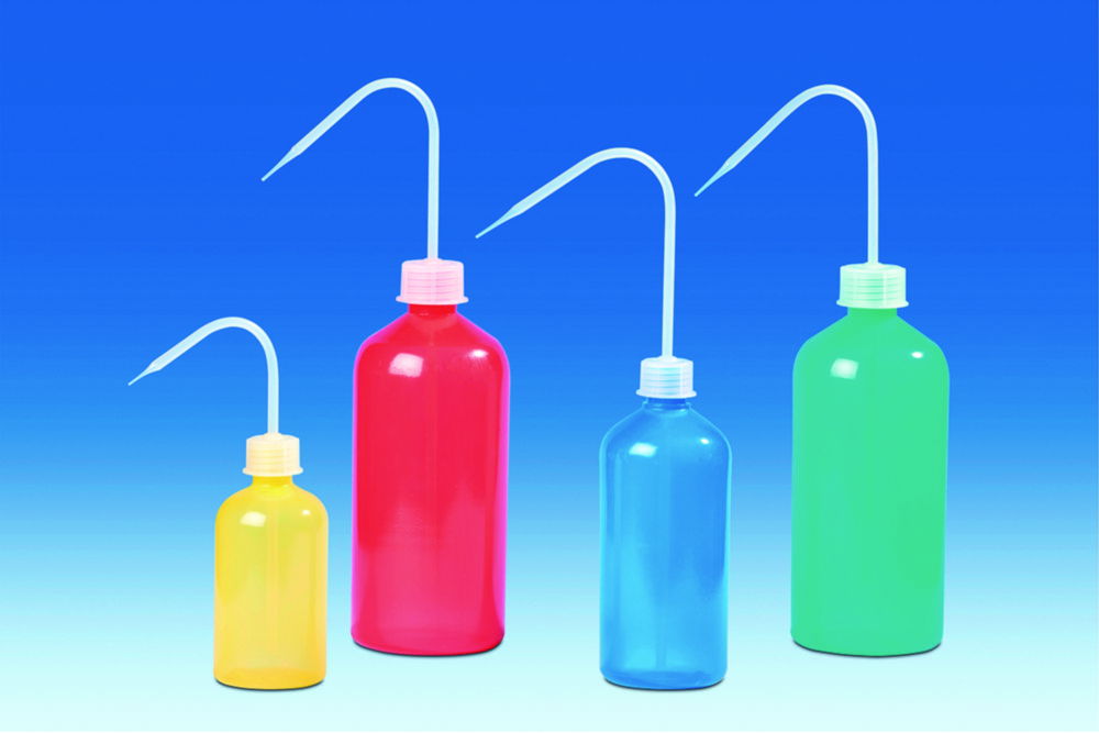 Coloured wash-bottles, narrow-neck, LDPE