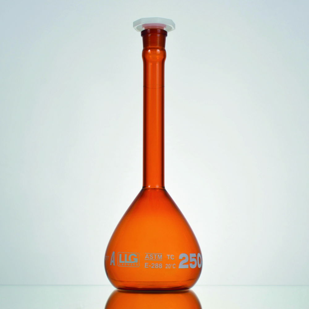 LLG-Volumetric flasks, borosilicate glass 3.3, class A, amber glass
