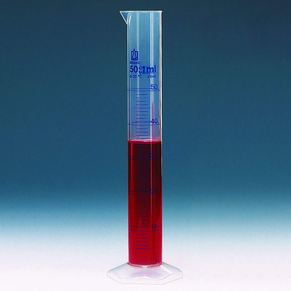 Measuring cylinders, PP, tall form, class B, blue graduated Measuring cylinders, PP, tall form, class B, blue graduated