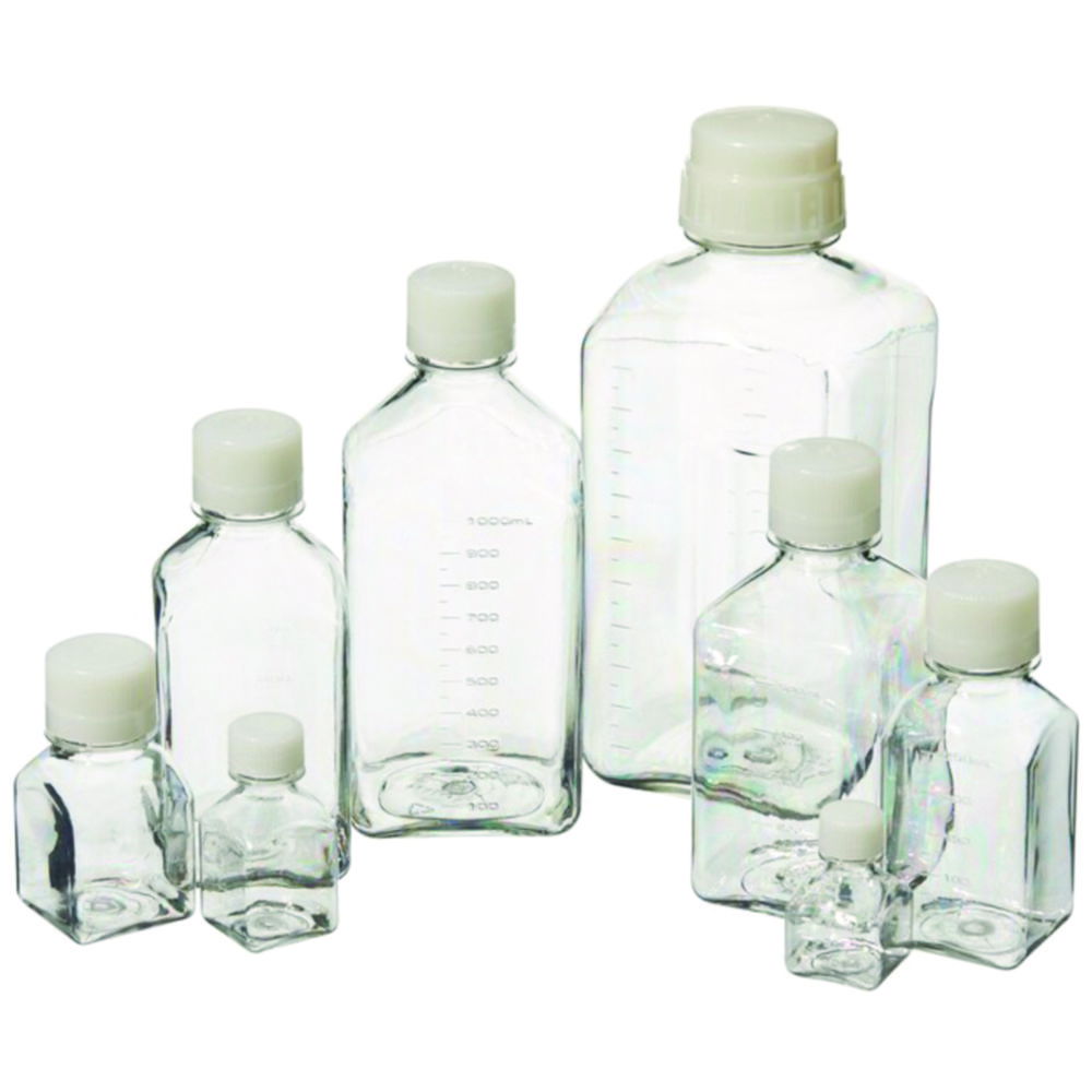 Media Bottles Nalgene™, PETG, square, with screw cap, HDPE Media Bottles Nalgene™, PETG, square, with screw cap, HDPE